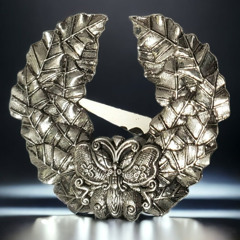 Sylvia Dahl Butterfly Wreath Brooch Scarf Clip Pin Leaves Silver Signed Designer